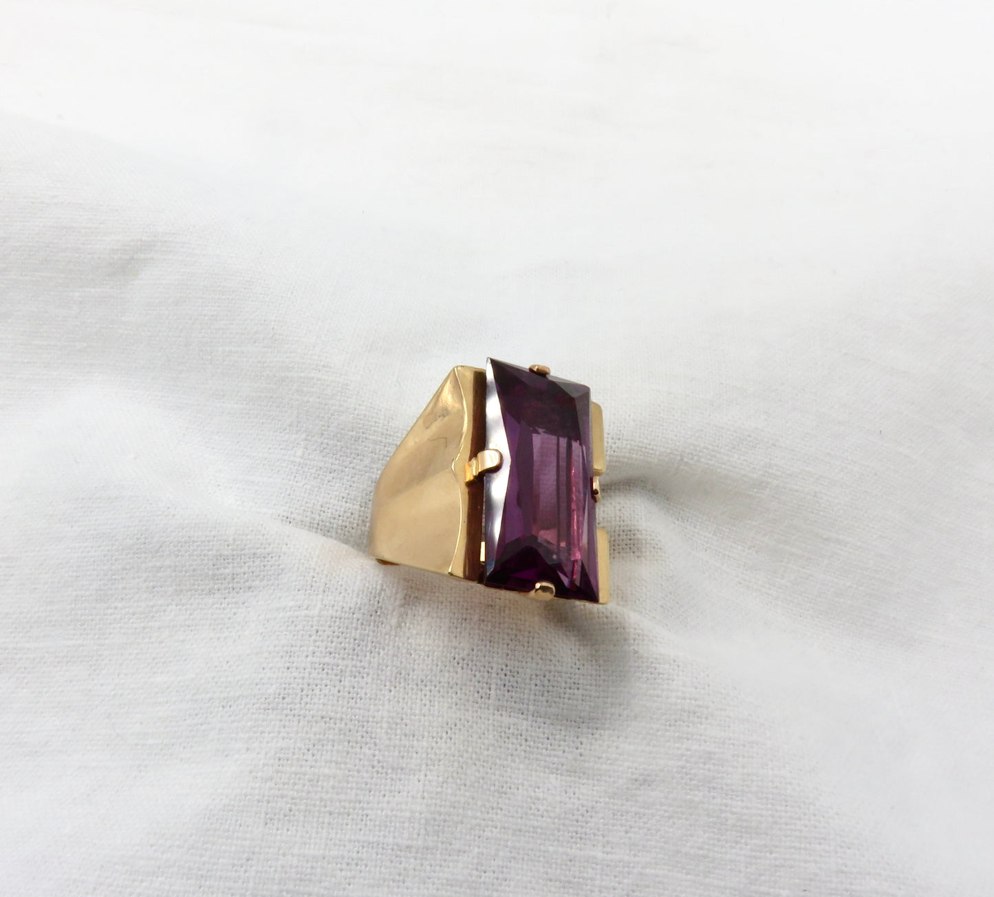 Circa 1940 20.50 Carat Synthetic Color Change Sapphire RIng set in 18KT Rose Gold.