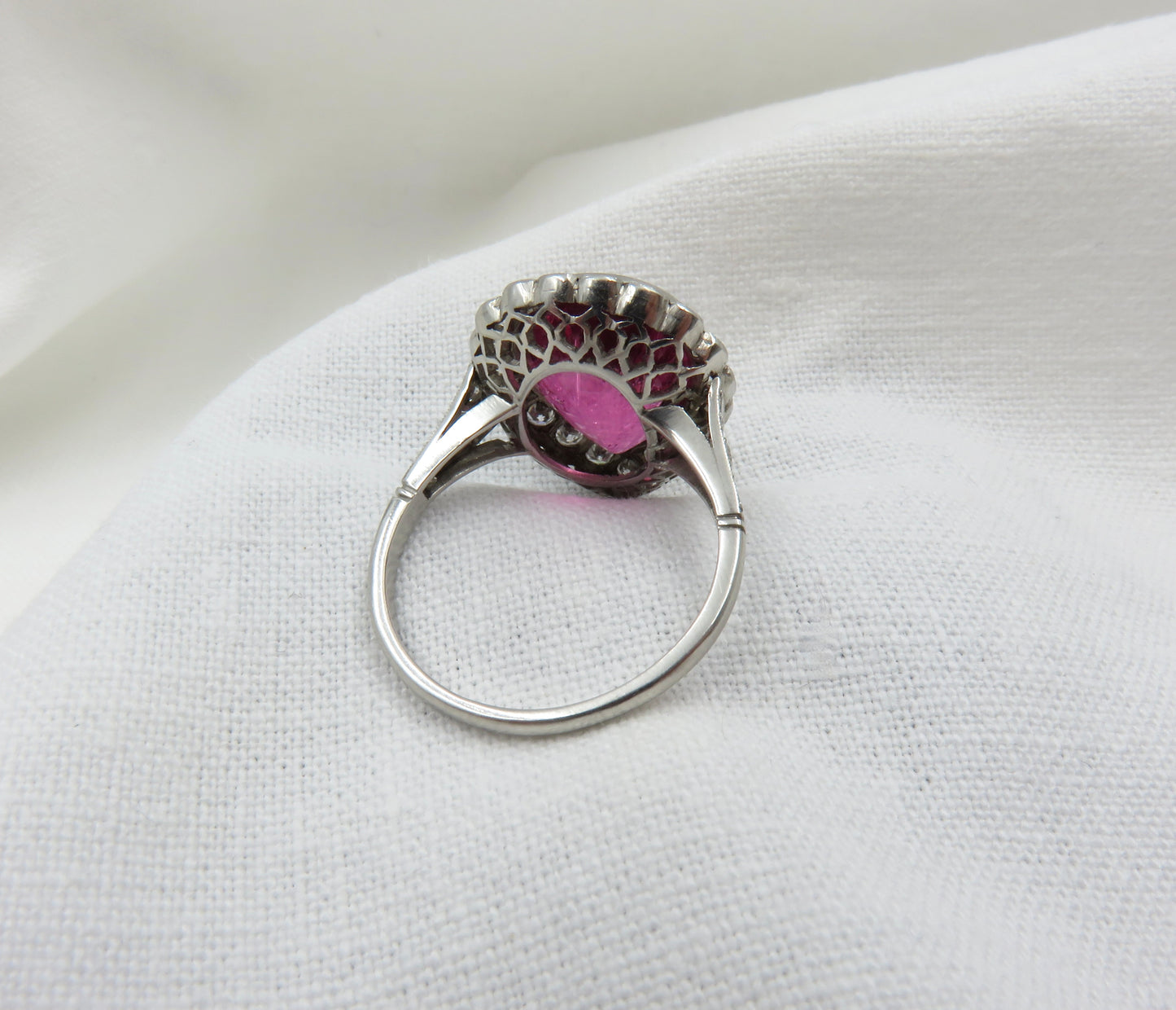 Circa 1950's Pear, Mixed Cut Rubellite Tourmaline Ring