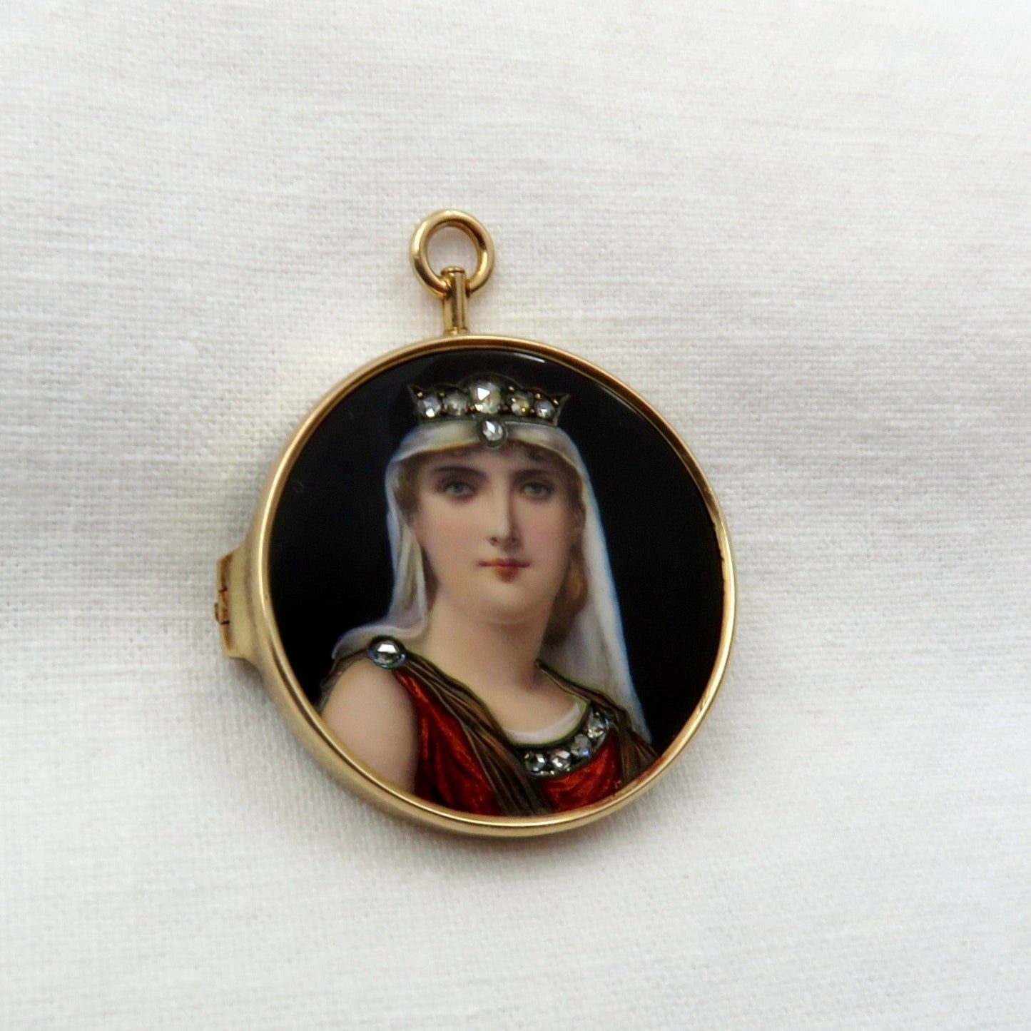 Circa 1890. Hand Painted Brooch of Victorian Lady