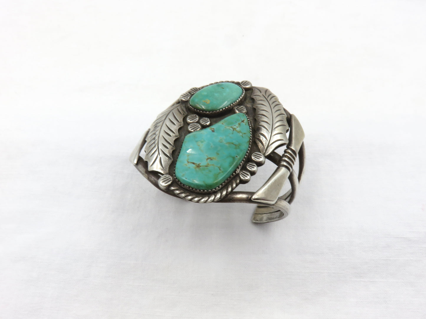 Circa 1950. Native American Turquoise and Silver Cuff