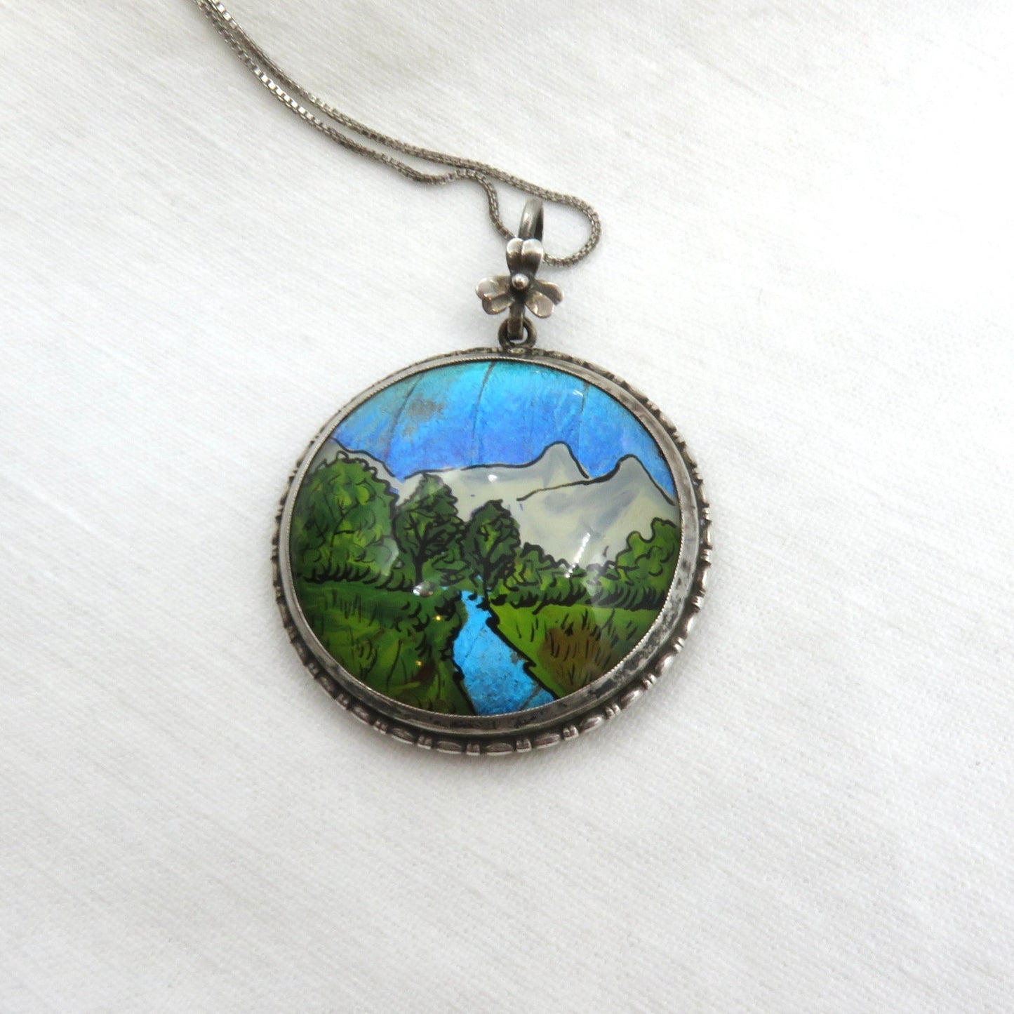 Circa 1920. British hand painted Mono Butterfly Pendant