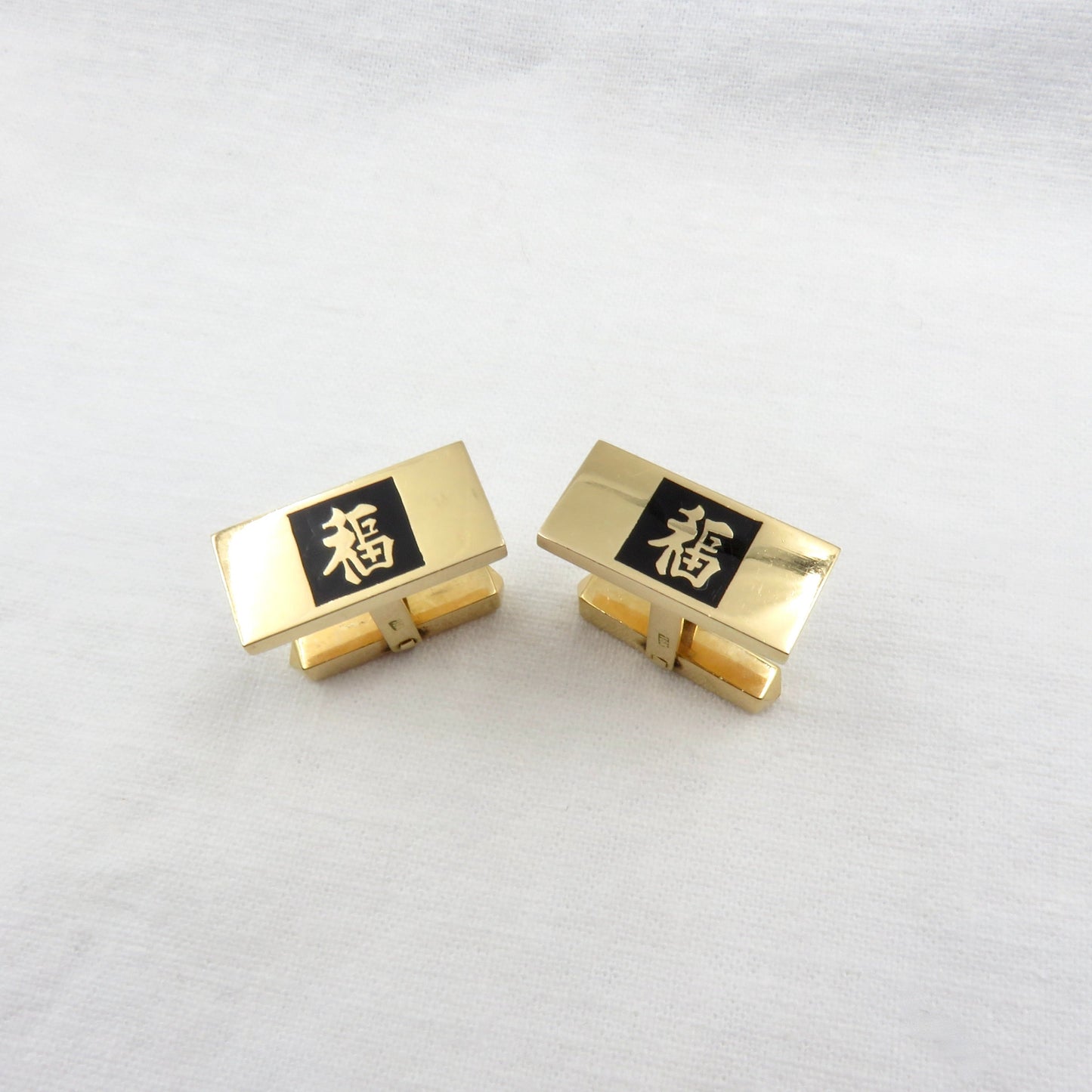 Vintage 18KT Yellow Gold Pair of Chinese Character Cufflinks