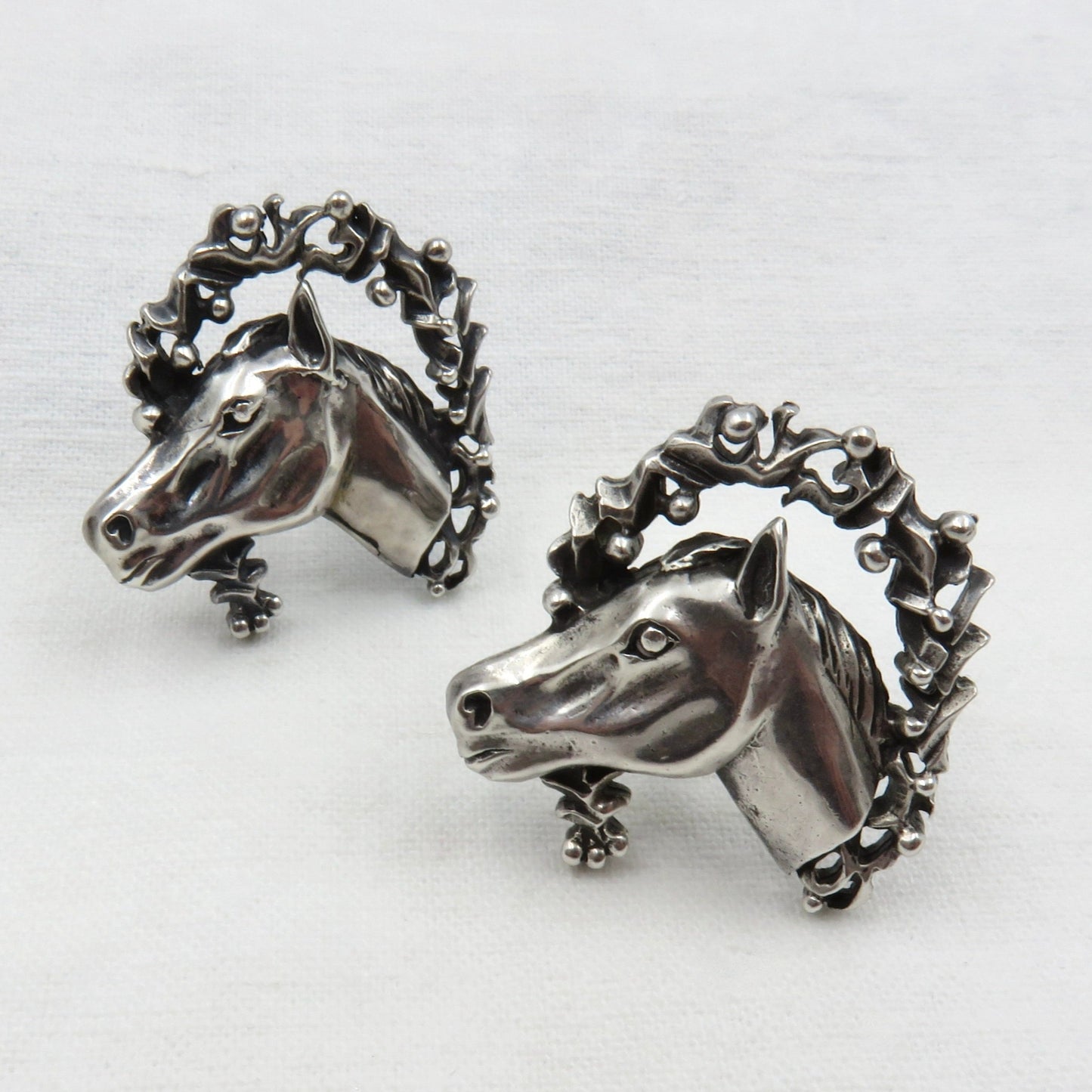 Circa 1950 Vintage Sterling Silver Horse Cufflinks