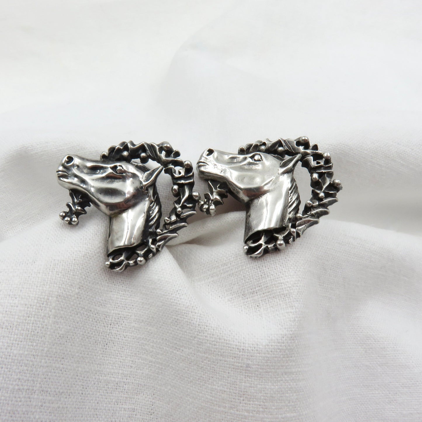 Circa 1950 Vintage Sterling Silver Horse Cufflinks