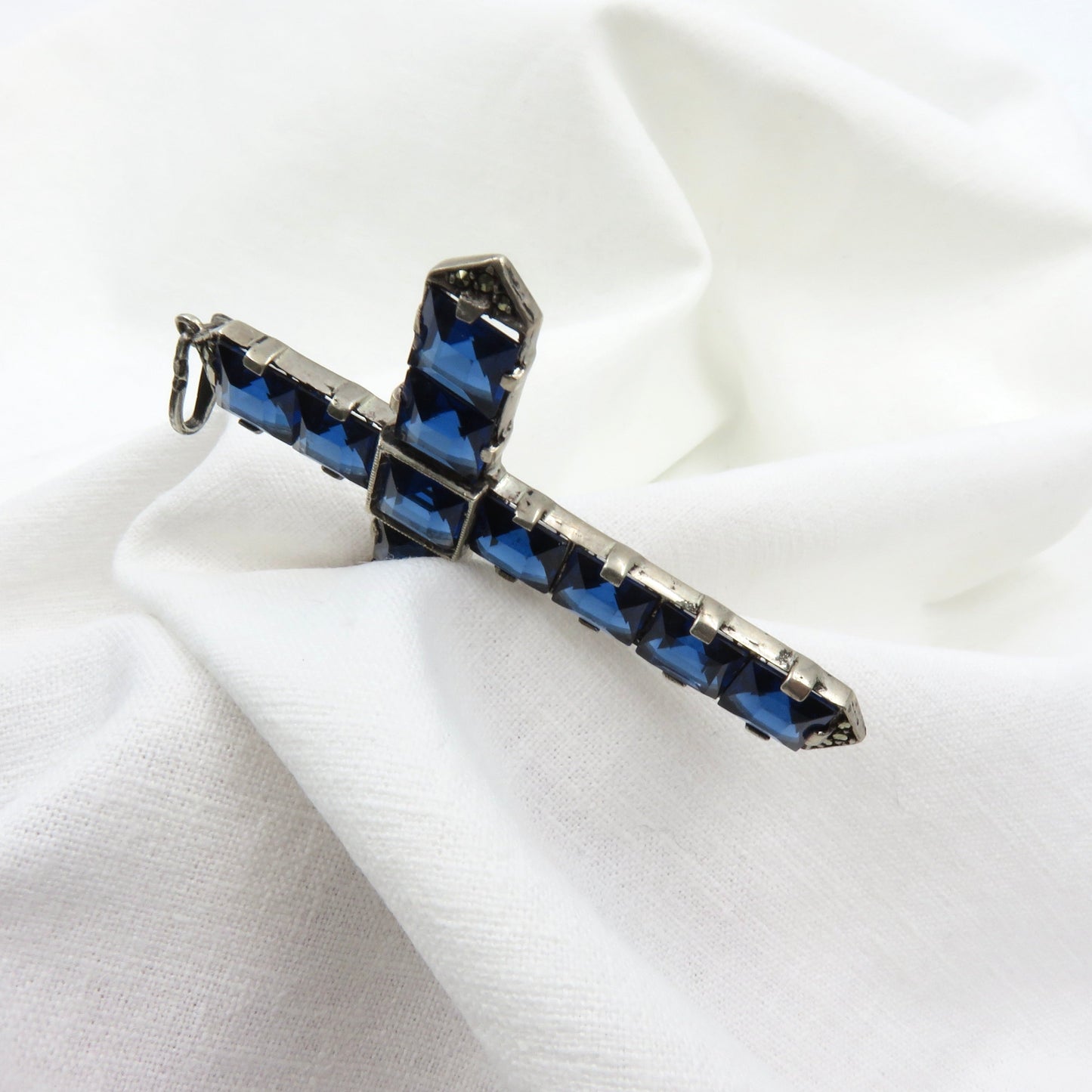 Circa 1920. Blue Paste Stone and Silver Cross