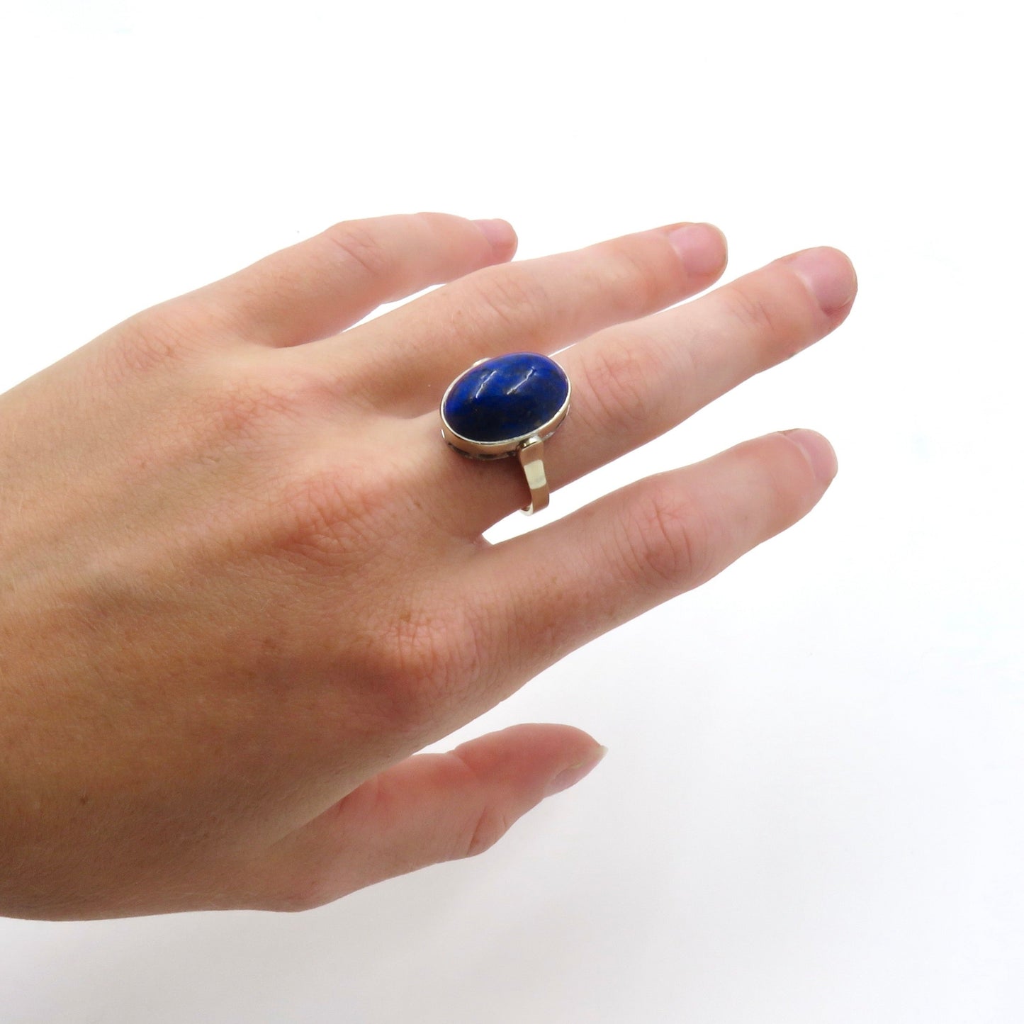Circa 1910 Lapis Cabochon 14kt White Gold Ring
