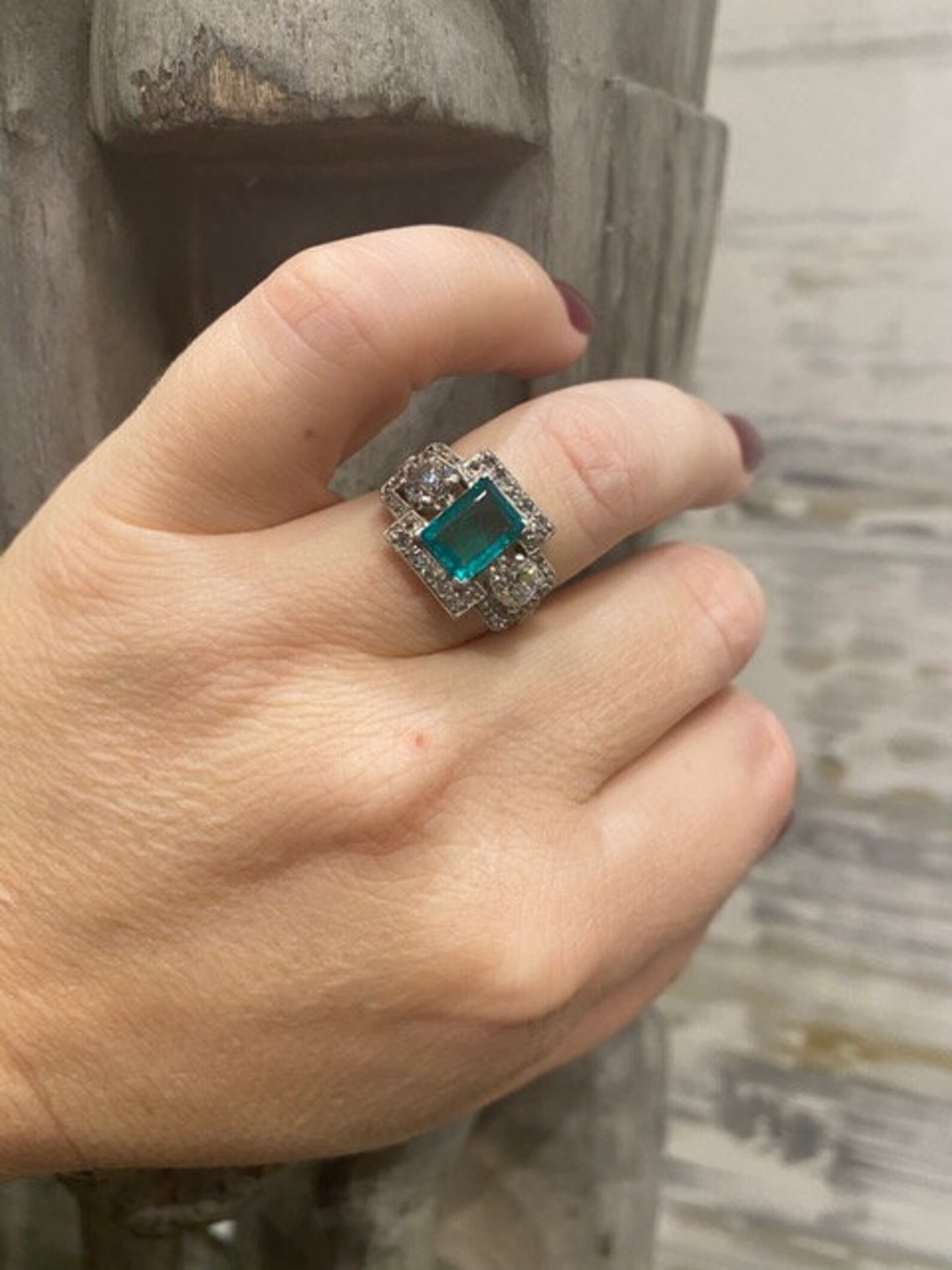 Circa 1920. Emerald and Diamond Ring