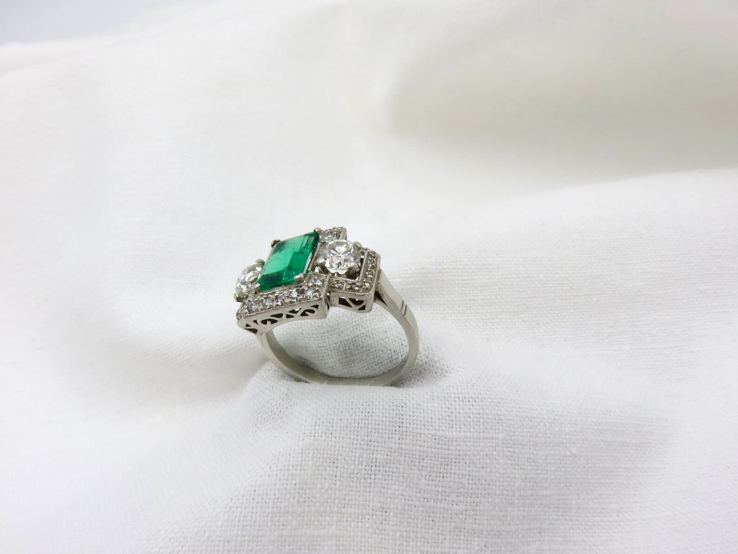 Circa 1920. Emerald and Diamond Ring