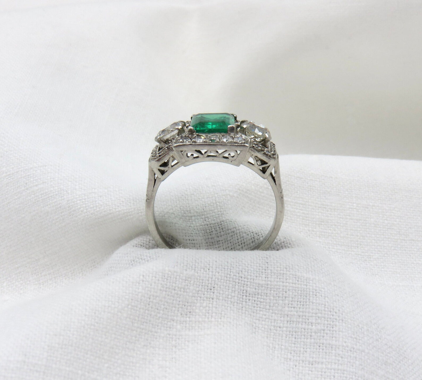 Circa 1920. Emerald and Diamond Ring