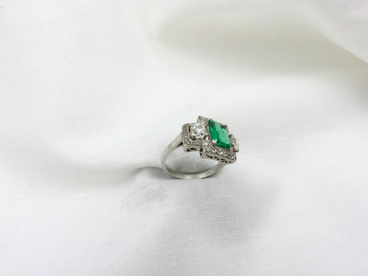 Circa 1920. Emerald and Diamond Ring