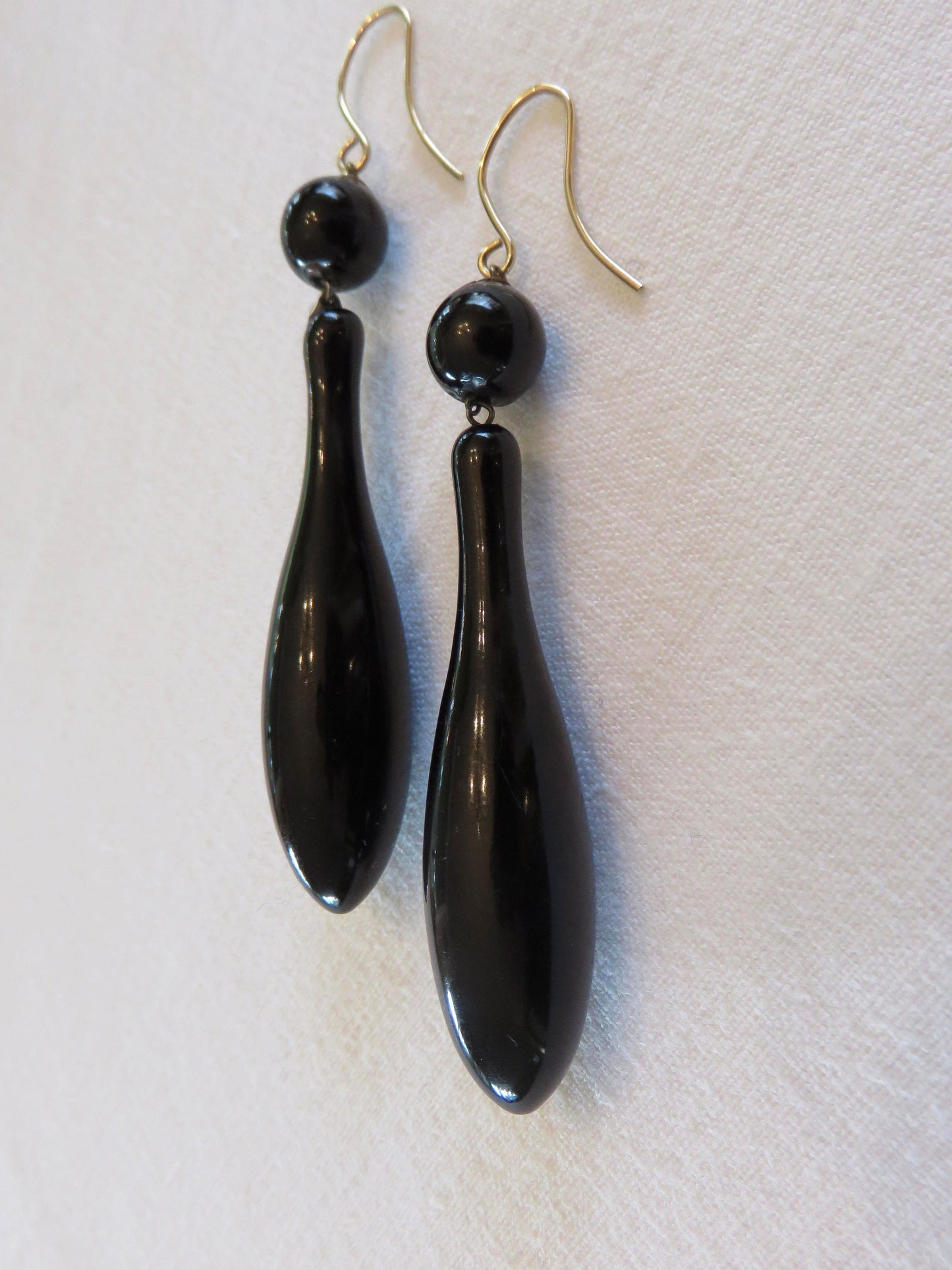 Circa 1800's. Victorian Era Jet Drop Earrings