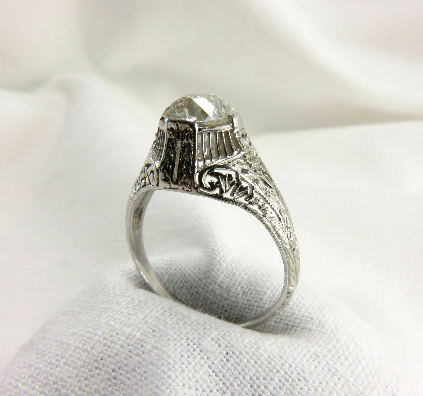 Circa 1910 .85 Carat Mine Cut Diamond and Platinum Engagement Ring.