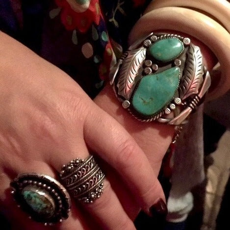 Circa 1950. Native American Turquoise and Silver Cuff