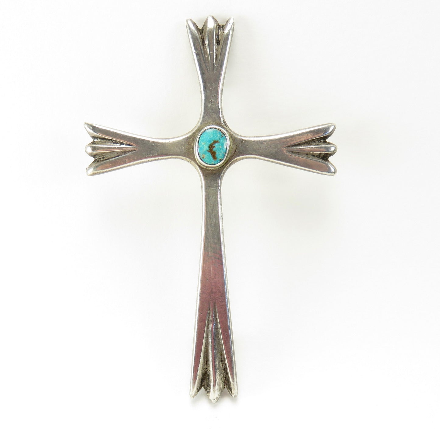 Vintage Silver and Turquoise Cross Pendant