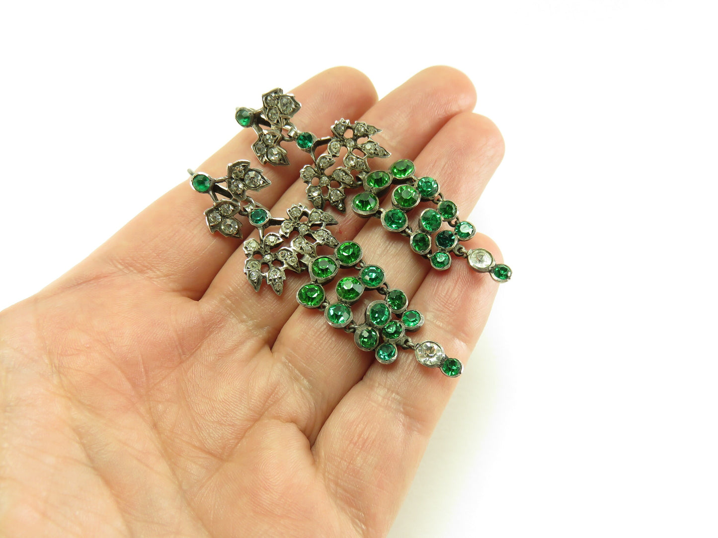 Circa 1910. French paste and sterling earrings
