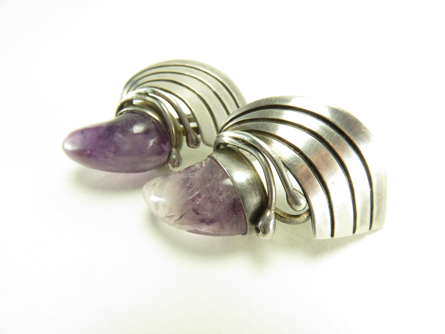 Circa 1940. Spratling Silver and Amethyst Earrings