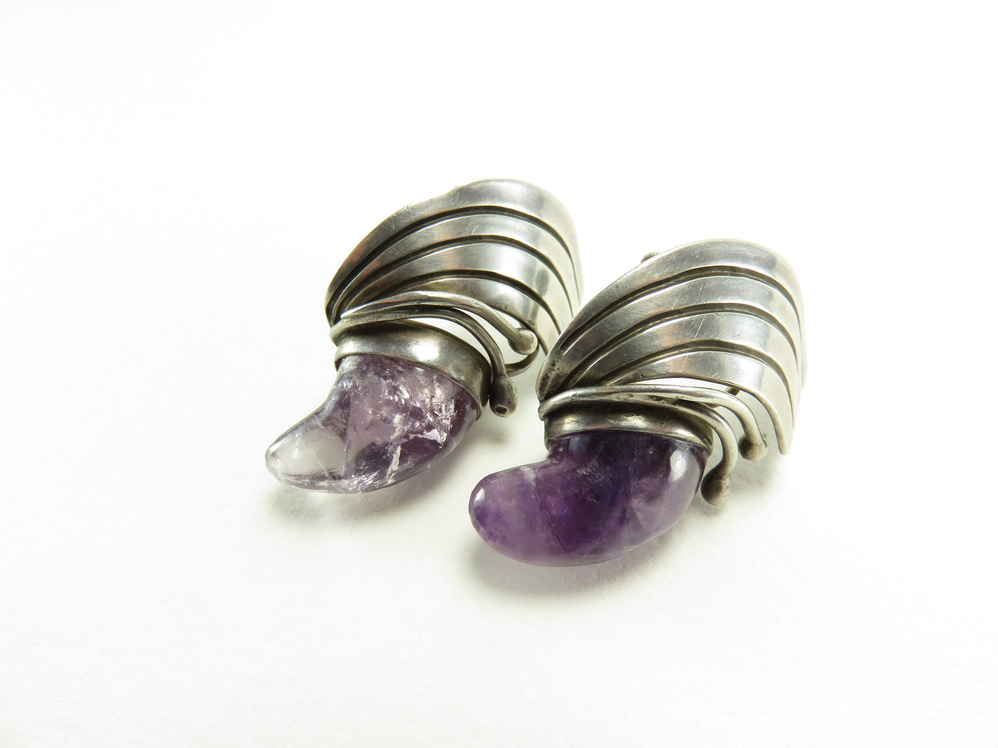 Circa 1940. Spratling Silver and Amethyst Earrings