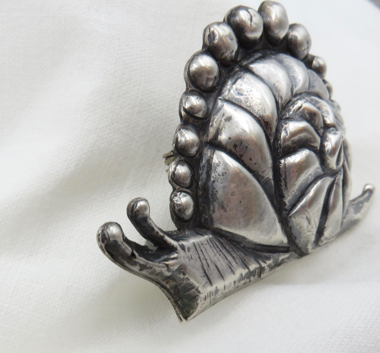 Circa 1940. Made in Mexico Casa Prieto Silver Snail Brooch