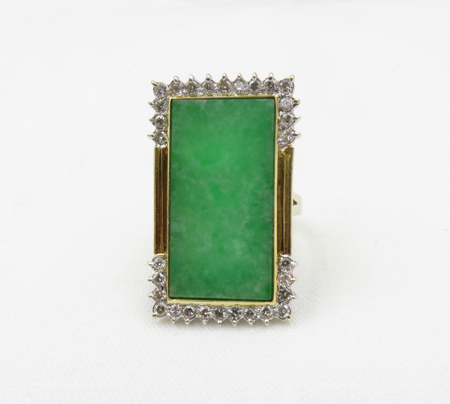 Circa 1960. Natural Jadeite Jade and Diamond Ring