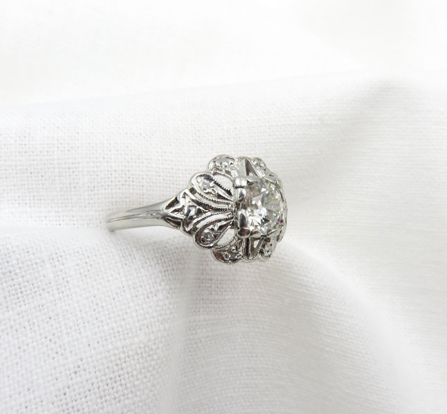 Mid Century Diamond and Platinum Engagement Ring