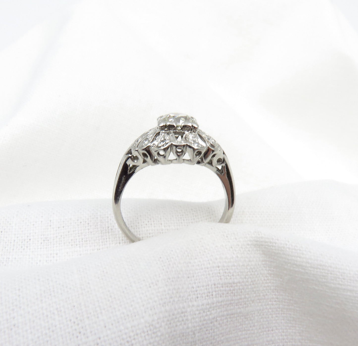 Mid Century Diamond and Platinum Engagement Ring