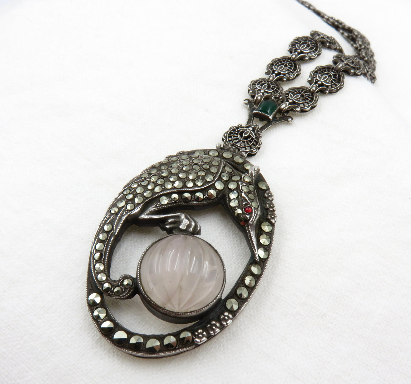 Circa 1930. Silver and Marcasite Bird Pendant
