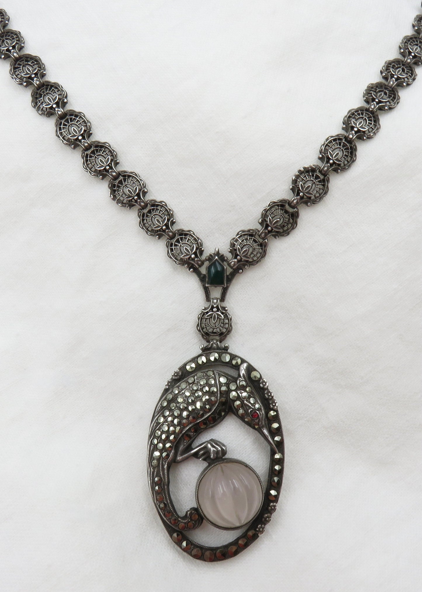 Circa 1930. Silver and Marcasite Bird Pendant