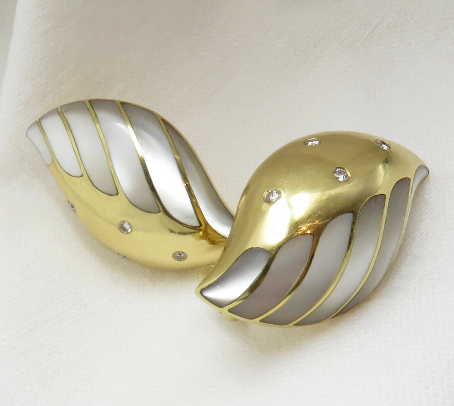 18KT Gold, Diamond and Mother of Pearl Leaf Earrings