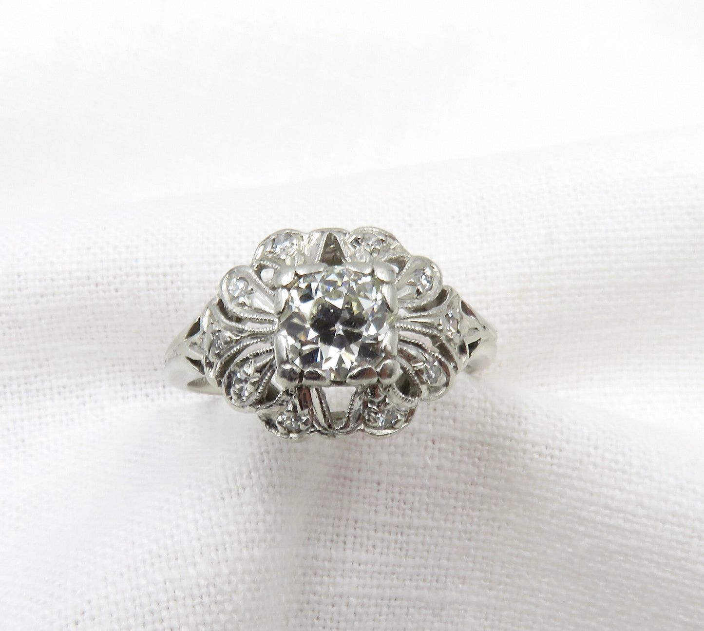 Mid Century Diamond and Platinum Engagement Ring