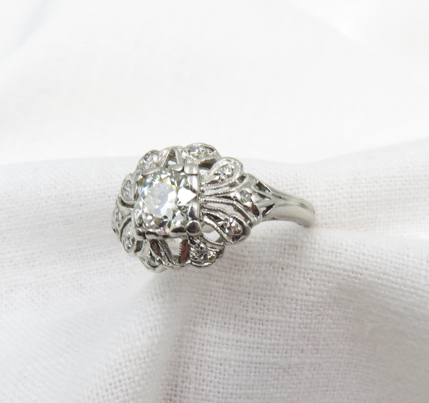 Mid Century Diamond and Platinum Engagement Ring