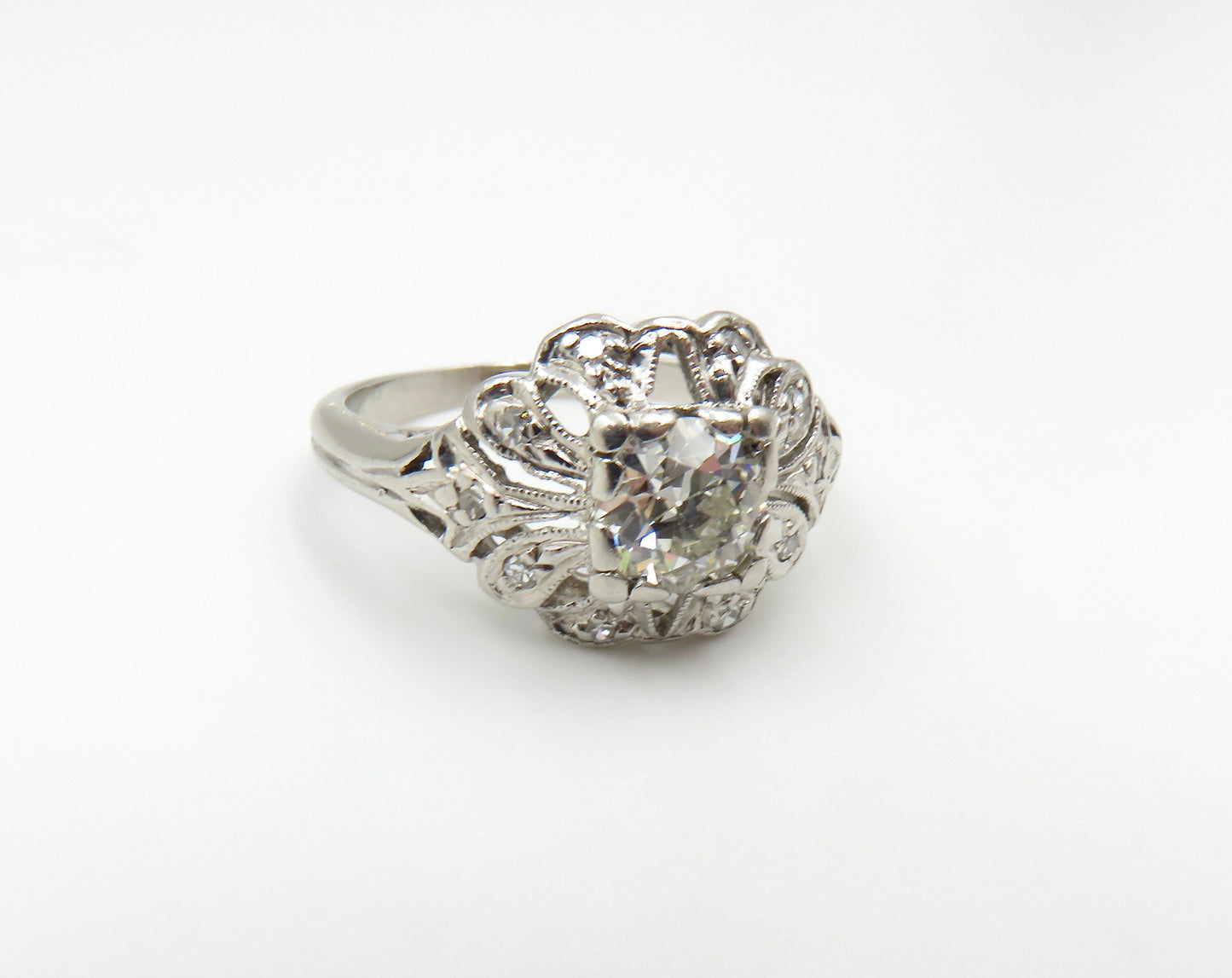 Mid Century Diamond and Platinum Engagement Ring