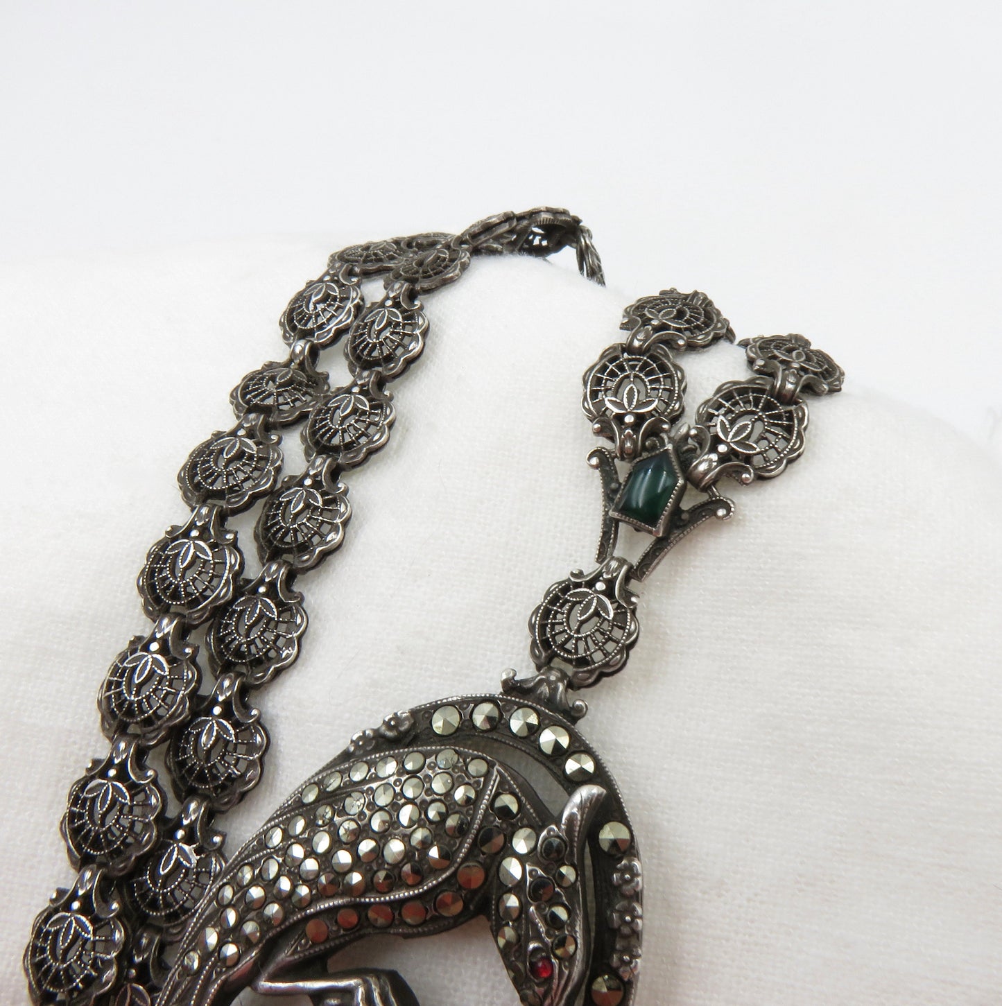 Circa 1930. Silver and Marcasite Bird Pendant