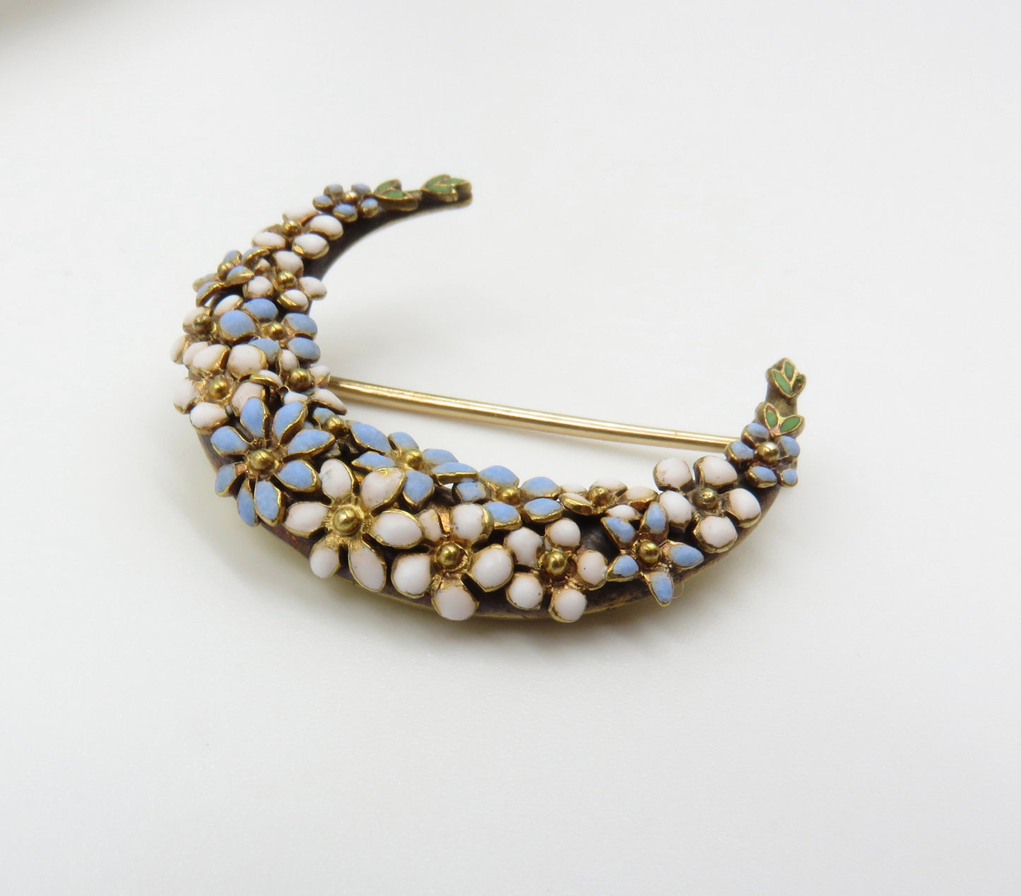 Victorian Enamel Flowers On The Moon Pin