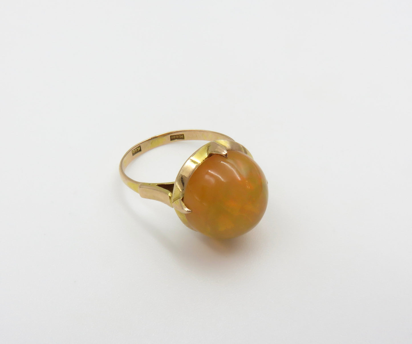 Circa 1910. 3.15 carat Mexican Fire Opal Ring