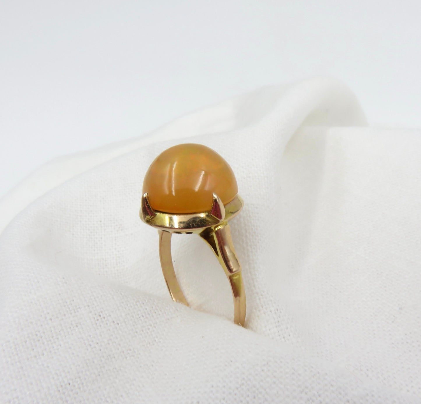 Circa 1910. 3.15 carat Mexican Fire Opal Ring