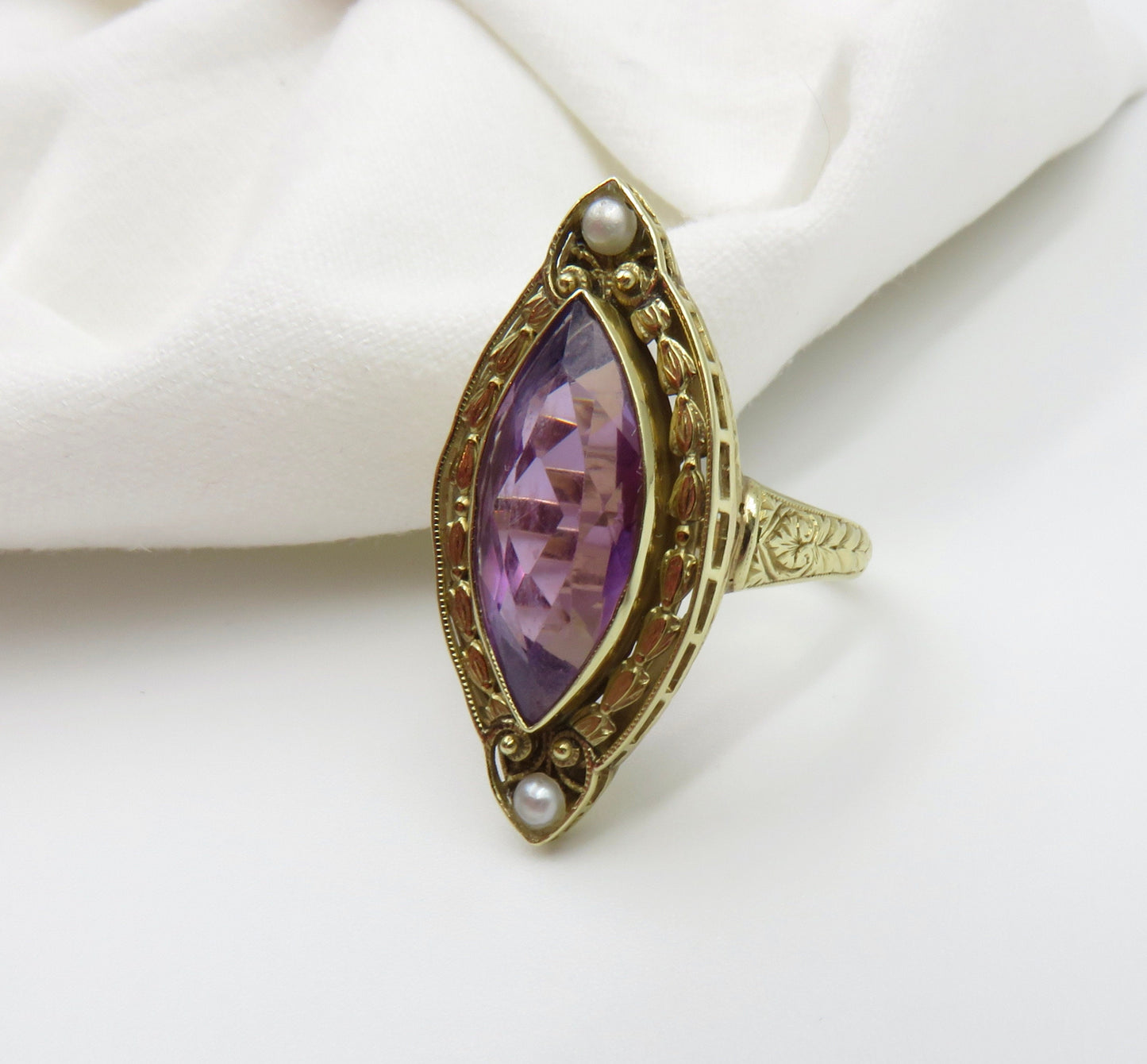 Circa 1900 Amethyst and Pearl Ring set in 14kt Gold