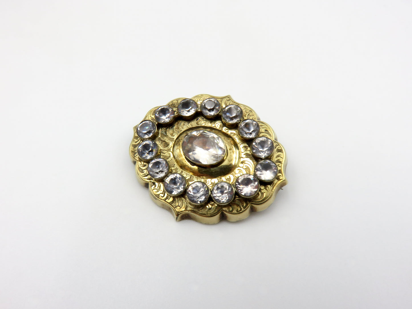 Circa 1820.  14kt Gold Georgian Paste Brooch