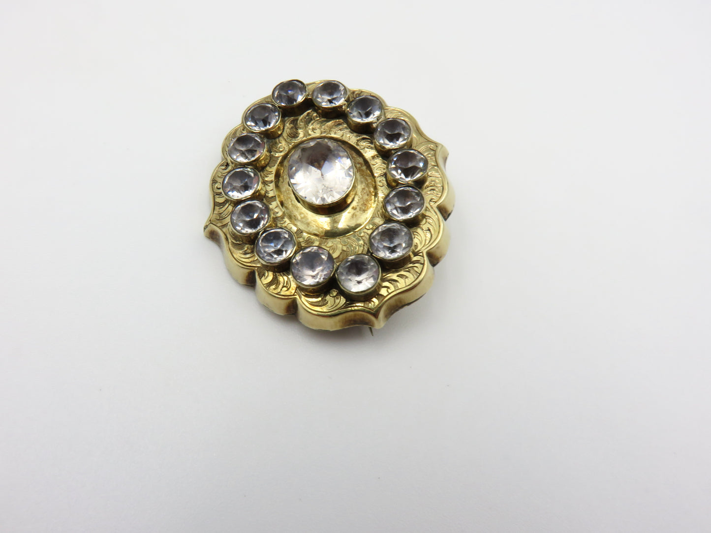 Circa 1820.  14kt Gold Georgian Paste Brooch