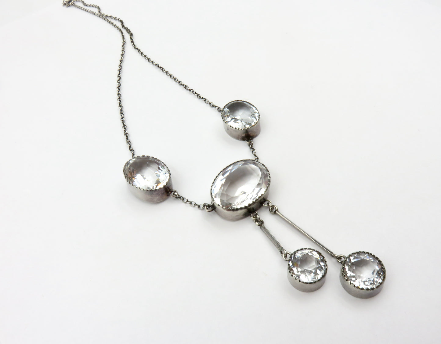 Art Deco Sale: Circa 1930.  Faceted Crystal and Sterling Silver Necklace