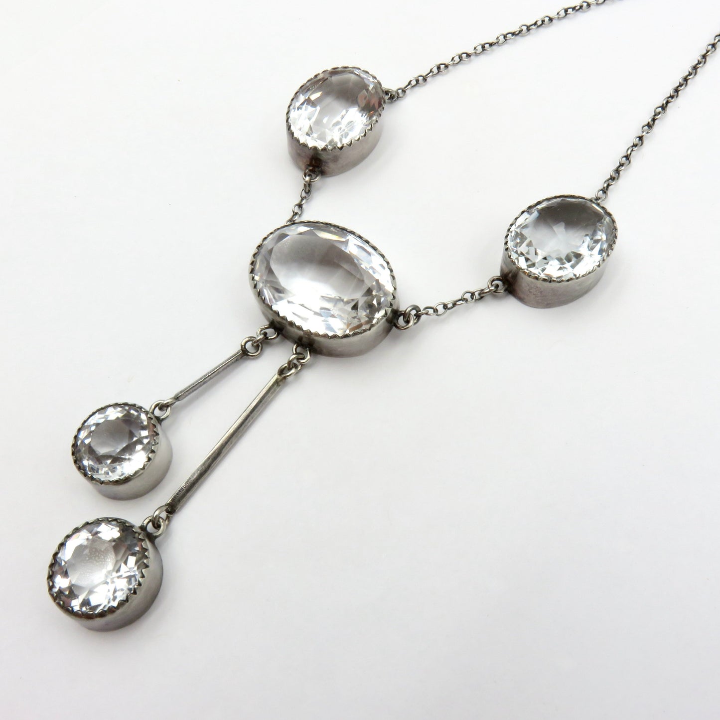 Art Deco Sale: Circa 1930.  Faceted Crystal and Sterling Silver Necklace