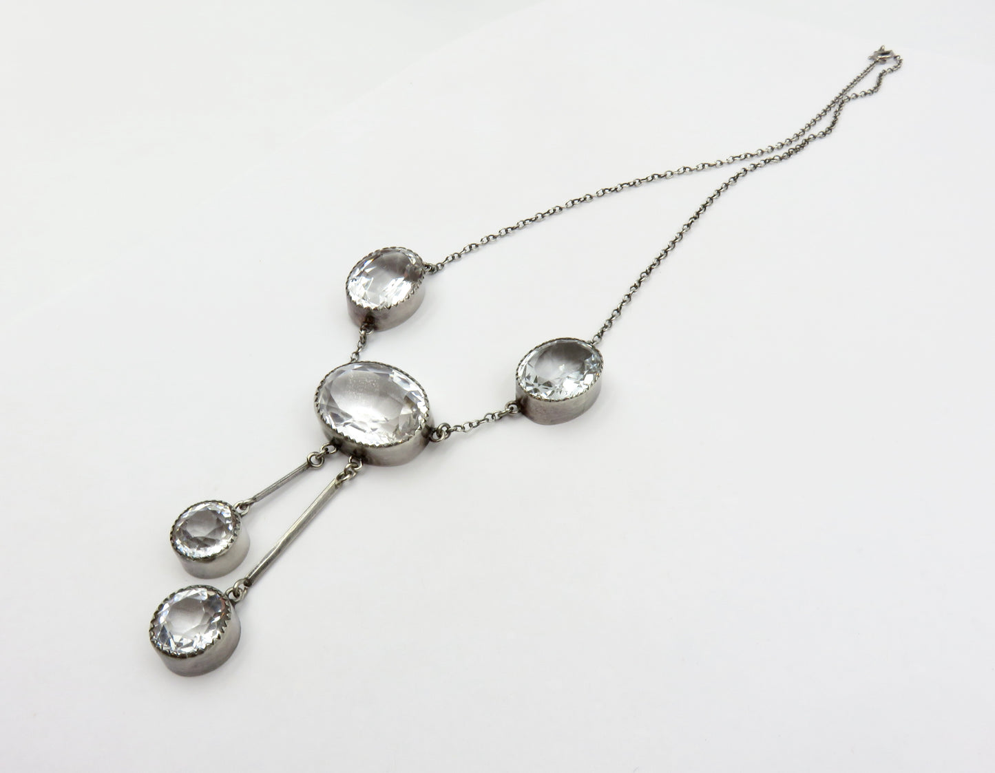 Art Deco Sale: Circa 1930.  Faceted Crystal and Sterling Silver Necklace