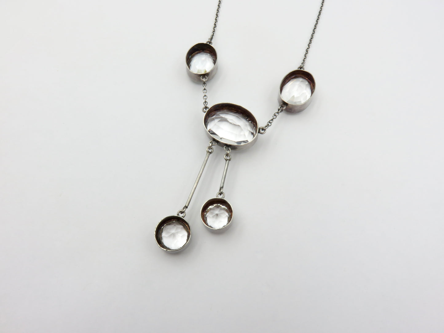 Art Deco Sale: Circa 1930.  Faceted Crystal and Sterling Silver Necklace