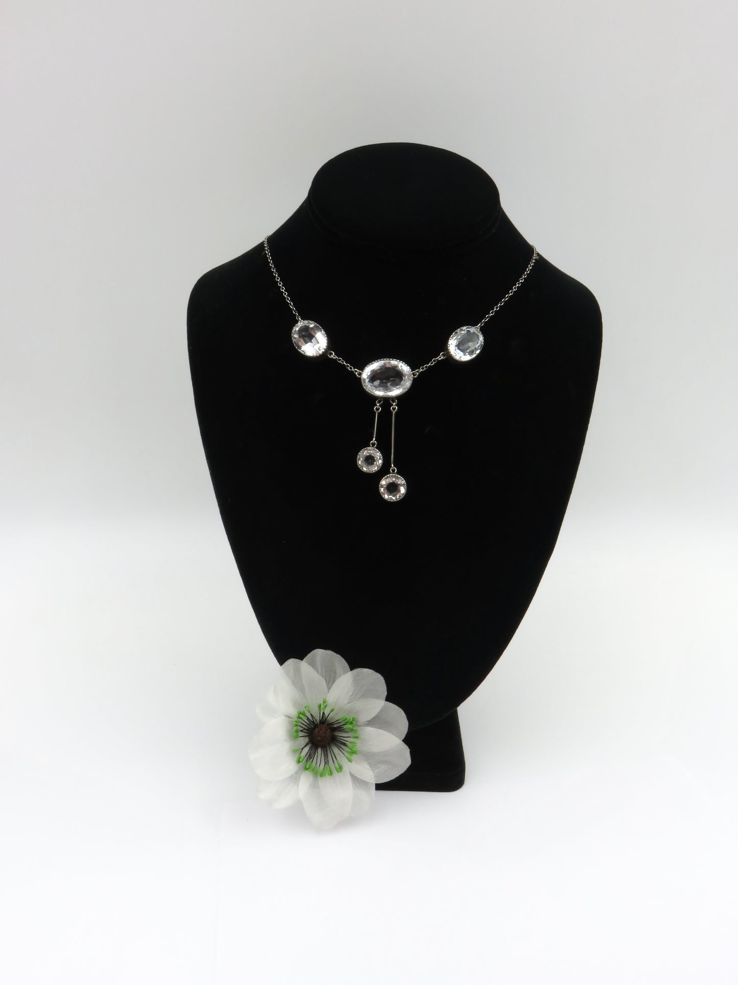 Art Deco Sale: Circa 1930.  Faceted Crystal and Sterling Silver Necklace