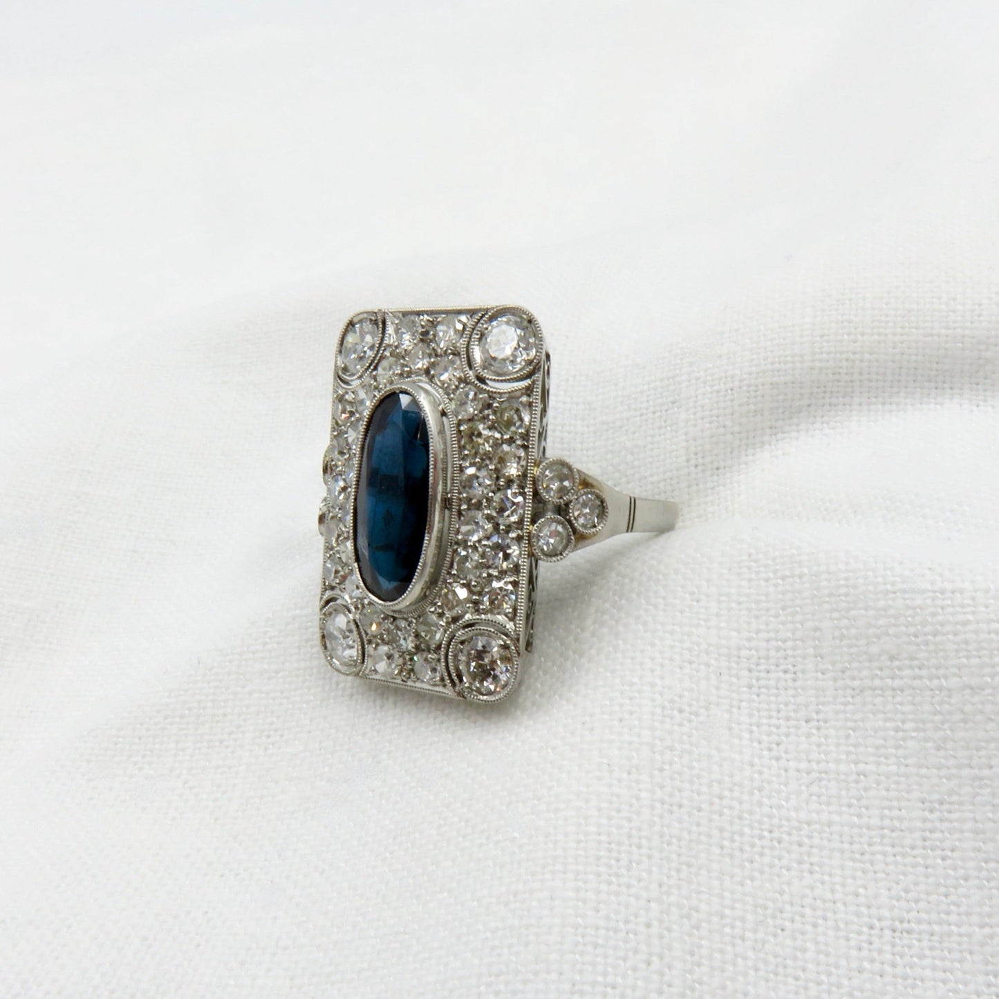 Circa 1930 Sapphire and Diamond Platinum Ring