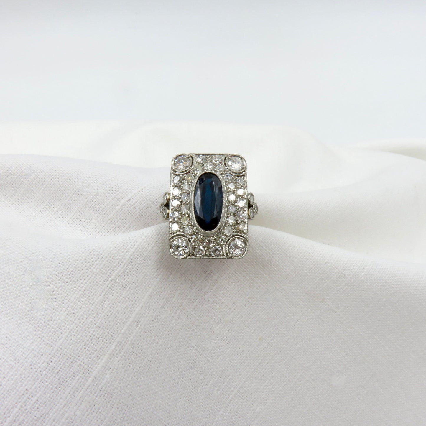 Circa 1930 Sapphire and Diamond Platinum Ring