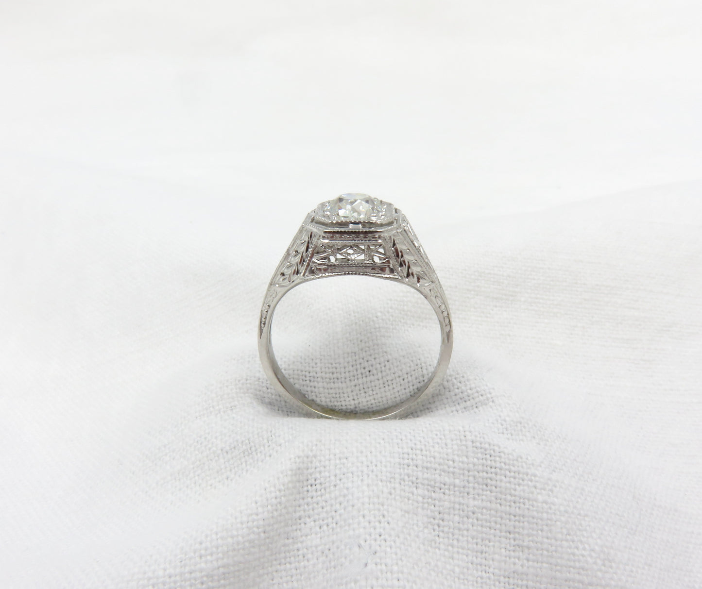 Circa 1930 18KT White Gold Ring with 0.78CT Old European Cut Diamond