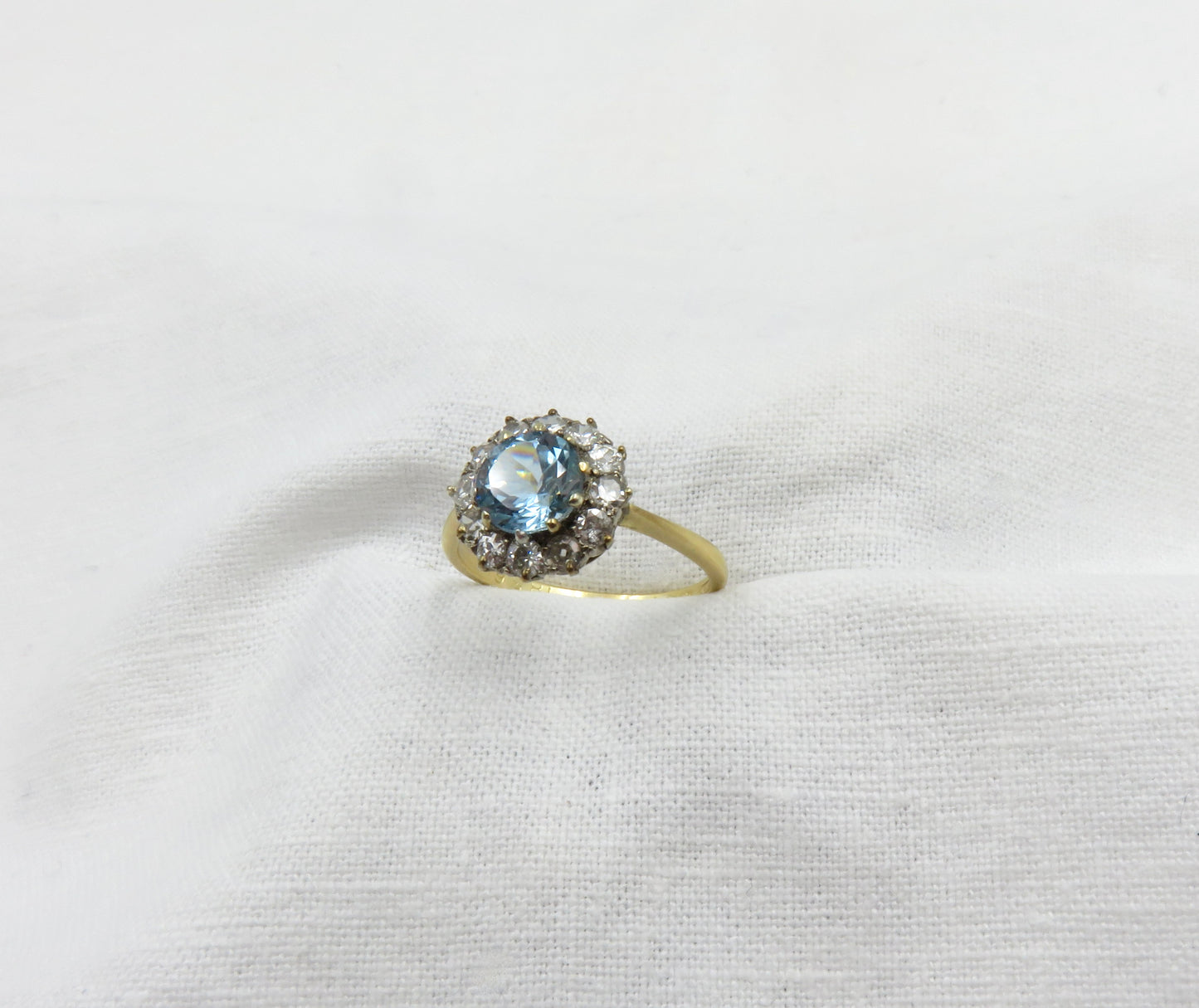 Circa 1950's  1.00 carat  Brilliant Cut  Aquamarine and Diamond Ring Set in Platinum and 18karat Gold