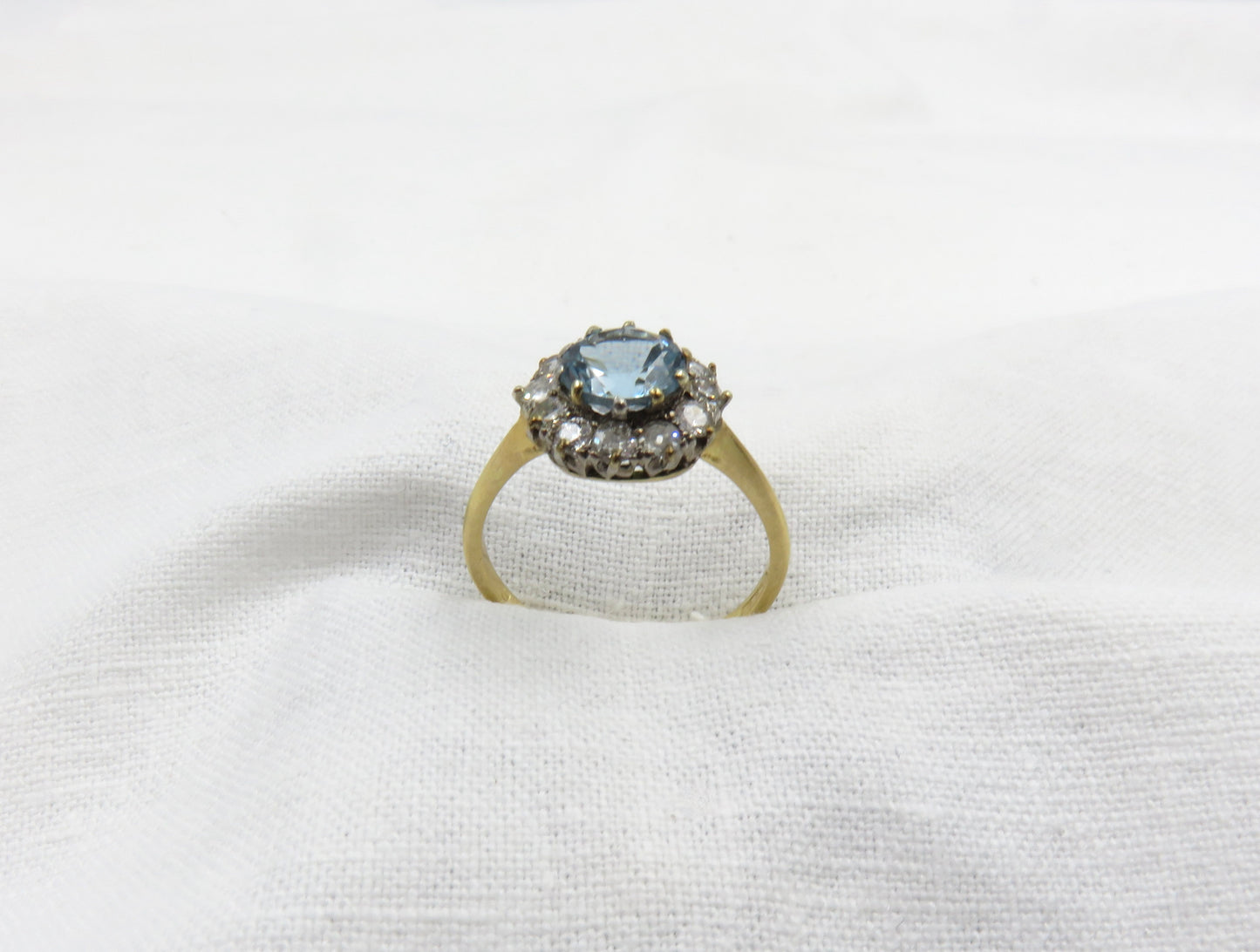 Circa 1950's  1.00 carat  Brilliant Cut  Aquamarine and Diamond Ring Set in Platinum and 18karat Gold