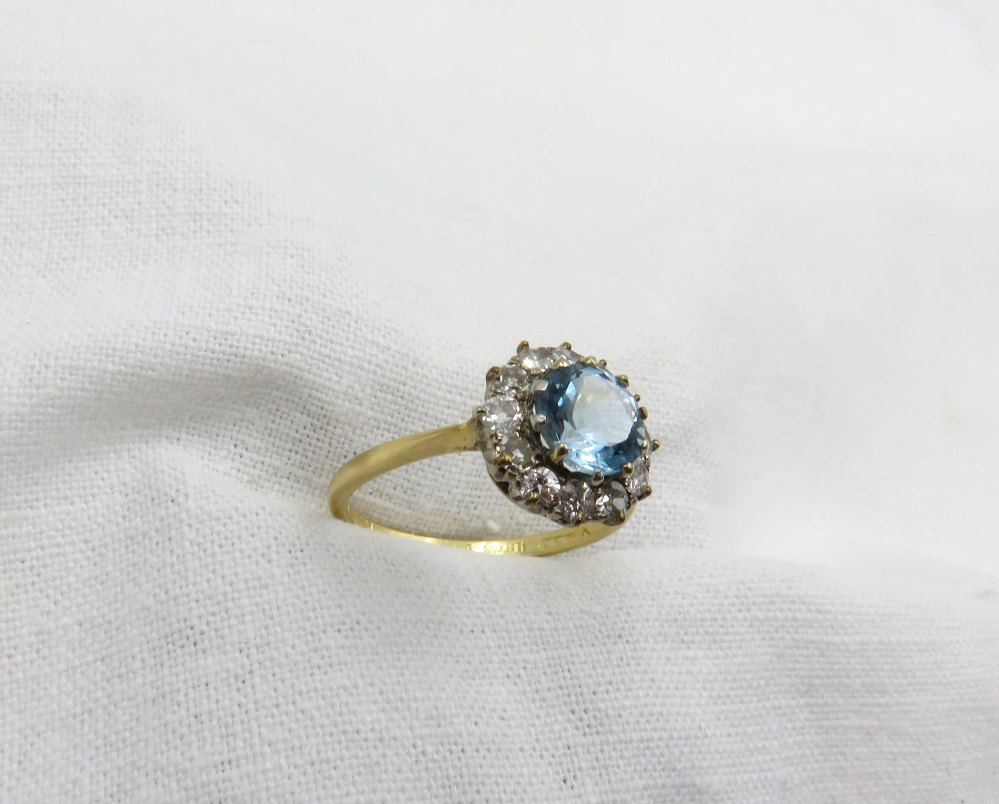 Circa 1950's  1.00 carat  Brilliant Cut  Aquamarine and Diamond Ring Set in Platinum and 18karat Gold