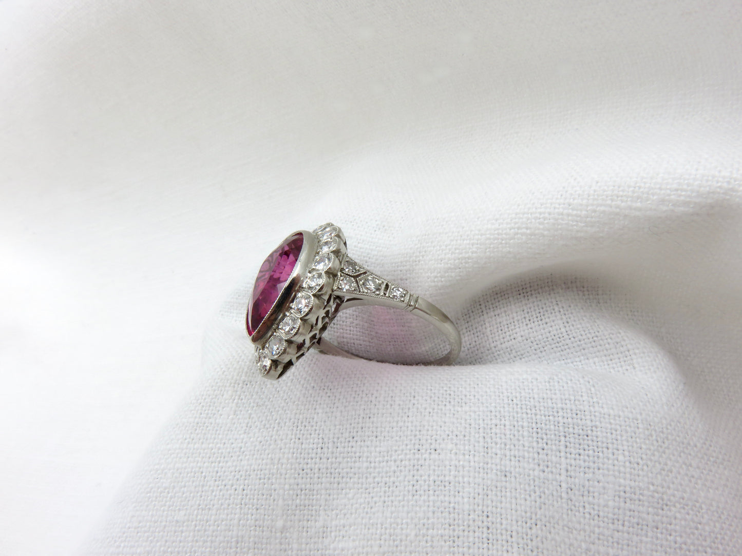 Circa 1950's Pear, Mixed Cut Rubellite Tourmaline Ring